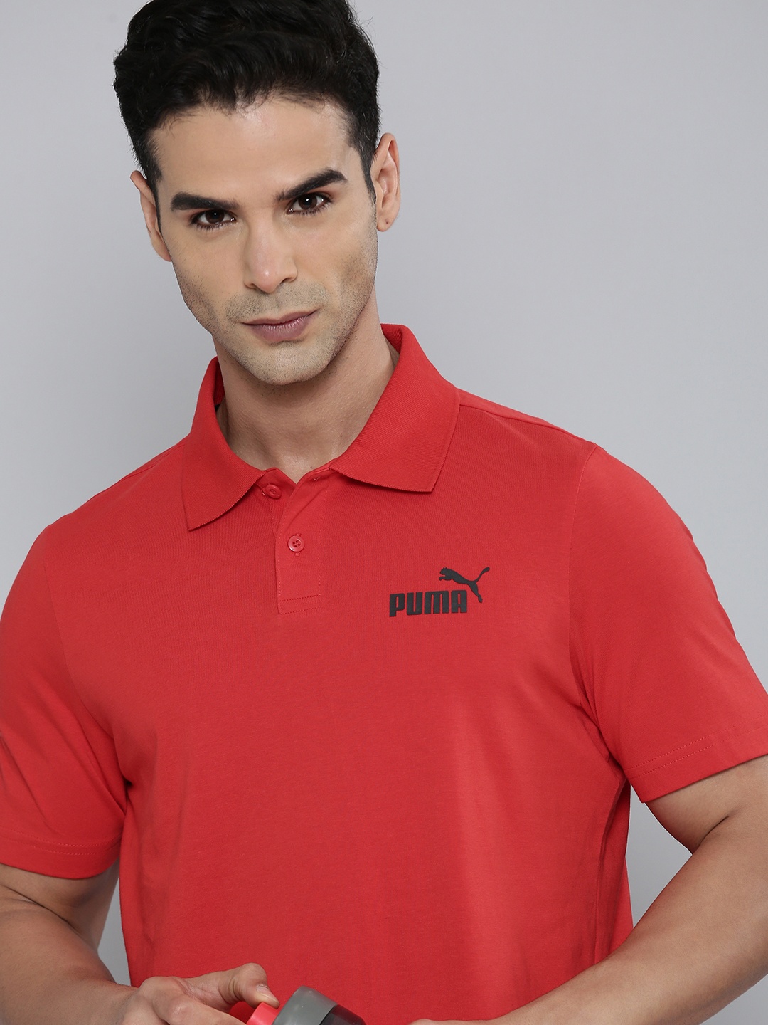 

Puma Brand Logo Printed Polo Collar Pure Cotton Essentials Jersey T-shirt, Red