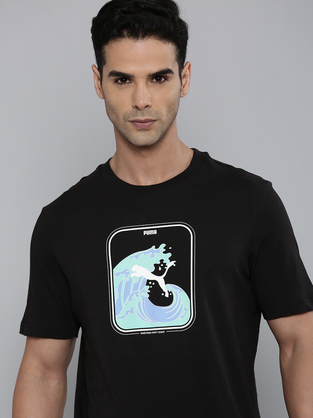 

Puma Round Neck GRAPHICS Wave Printed Cotton Regular Fit T-Shirt, Black