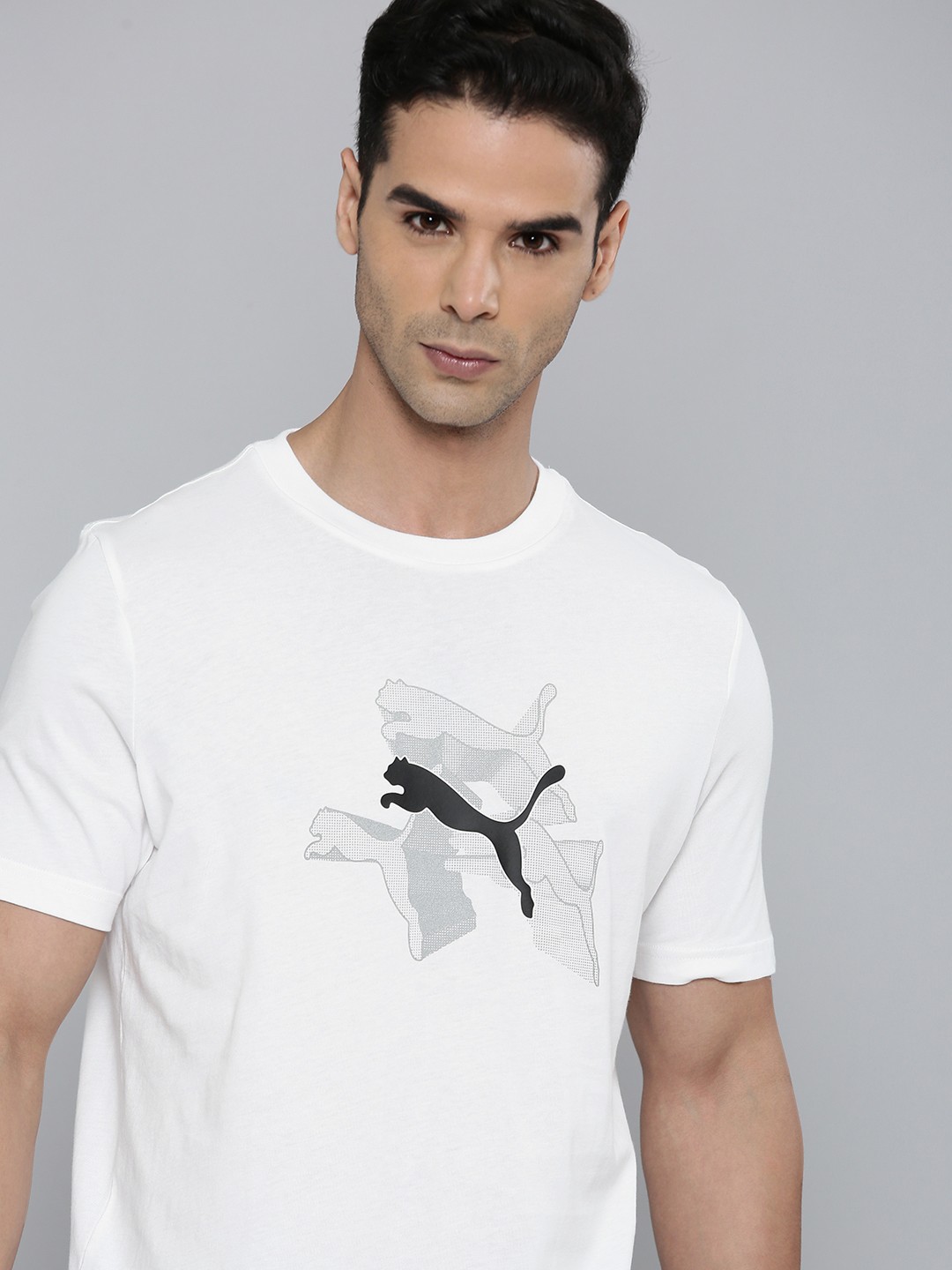 

Puma Brand Logo Graphics Reflective Print Round Neck Regular Fit Knitted T-Shirt, White