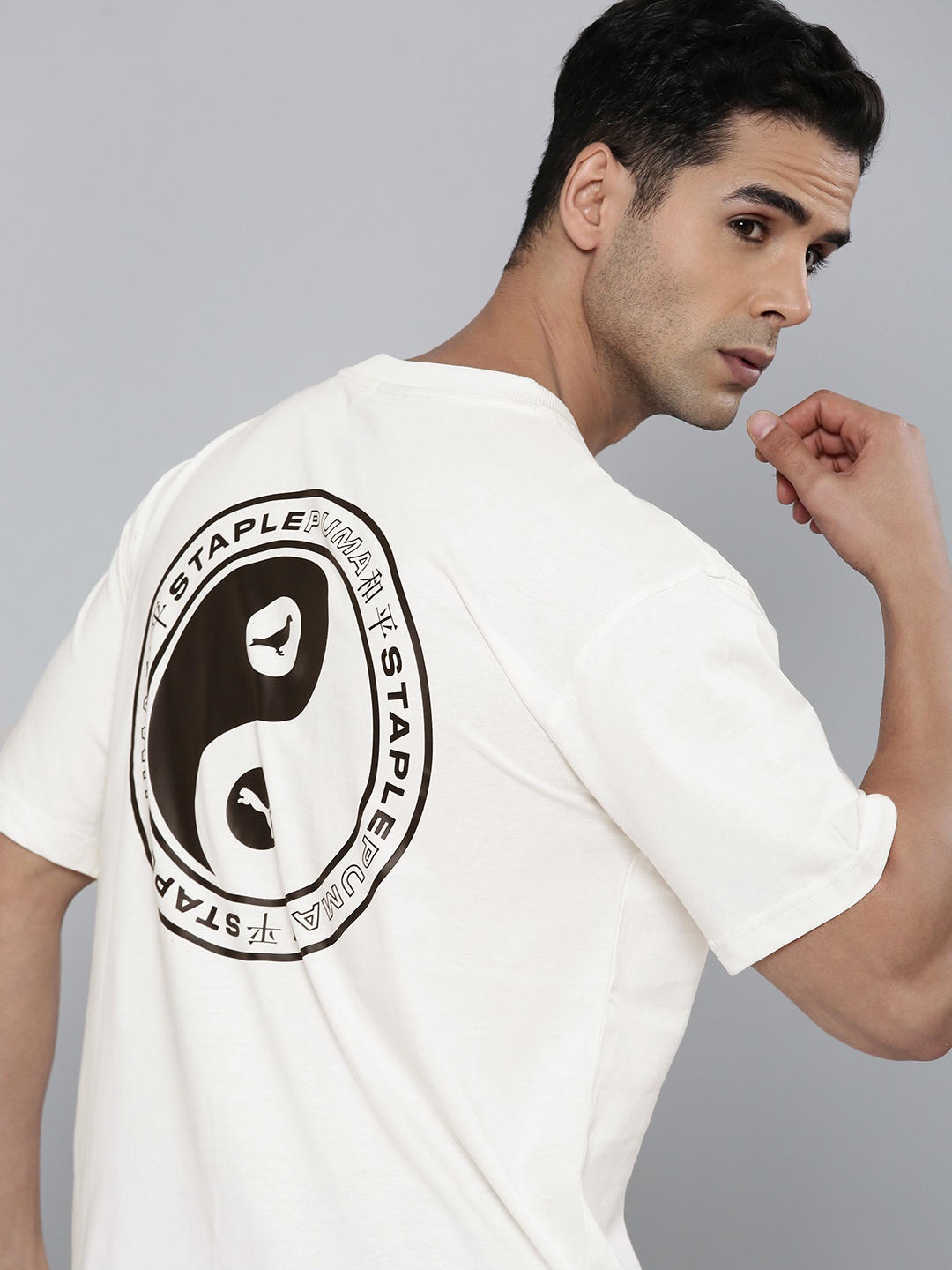 

Puma Men STAPLE Brand Logo Printed Drop-Shoulder Relaxed Fit T-shirt, White