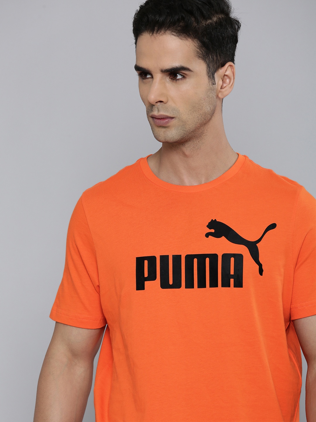 

Puma Ess Brand Logo Print Round Neck Knitted Regular Fit T-Shirt, Orange