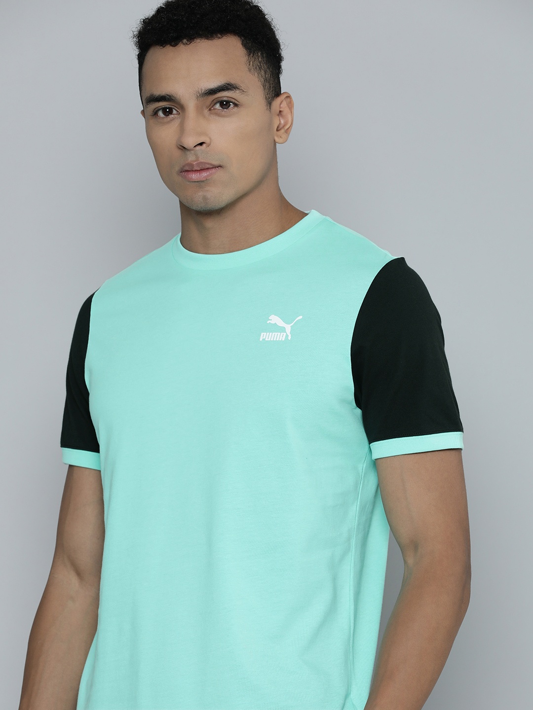 

Puma Men Classics Block Pure Cotton Regular Fit T-shirt, Sea green