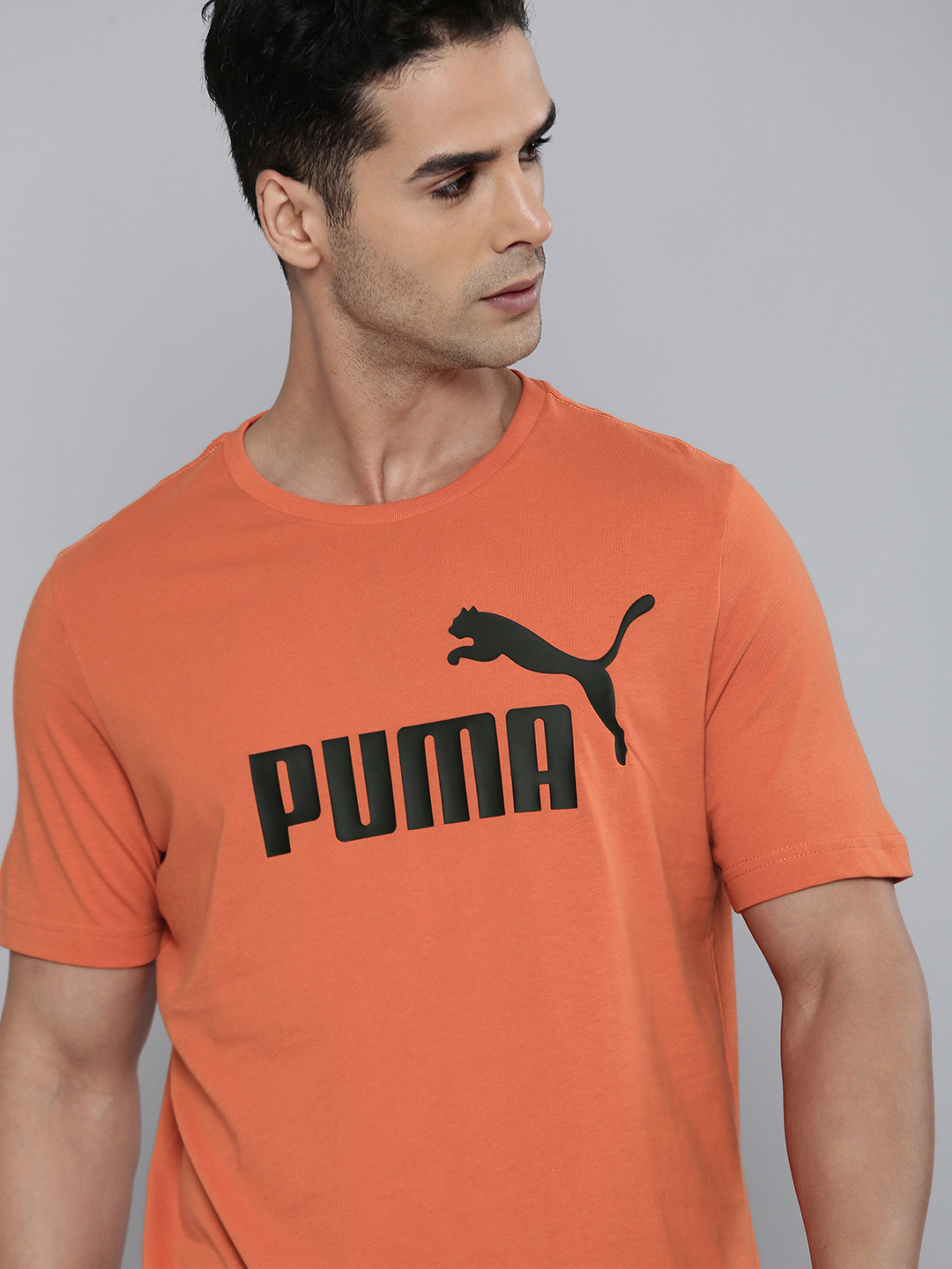 

Puma Ess Brand Logo Print Round Neck Knitted Regular Fit T-Shirt, Orange