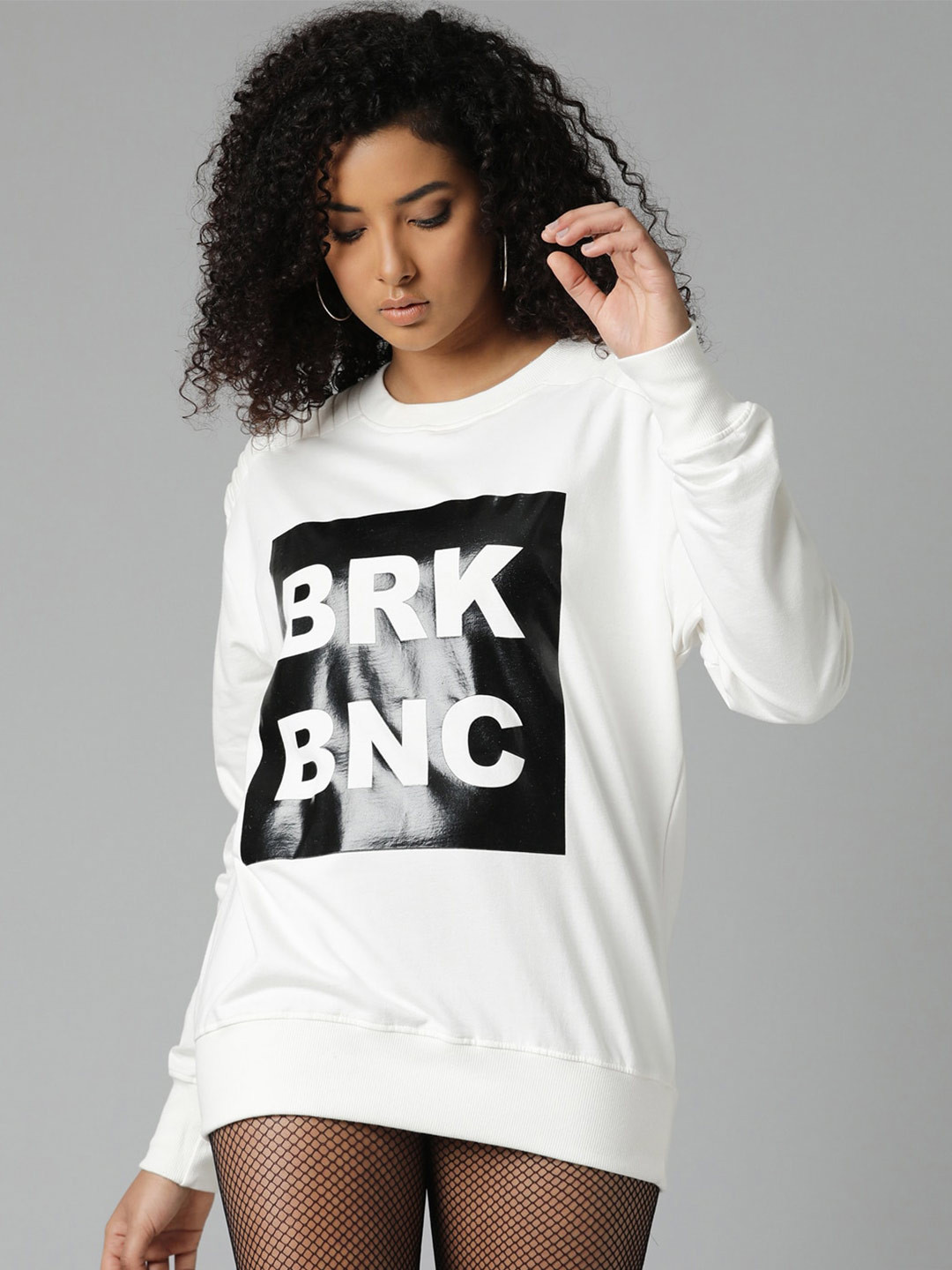 

Breakbounce White Typography Printed Cotton Sweatshirt