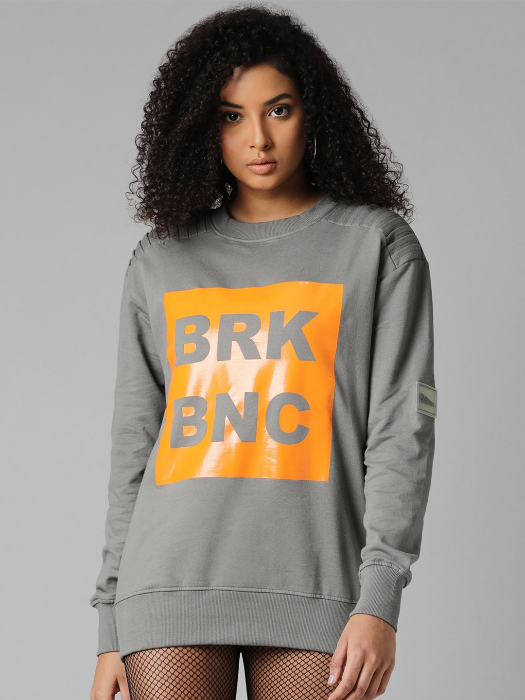 

Breakbounce Grey Typography Printed Cotton Sweatshirt