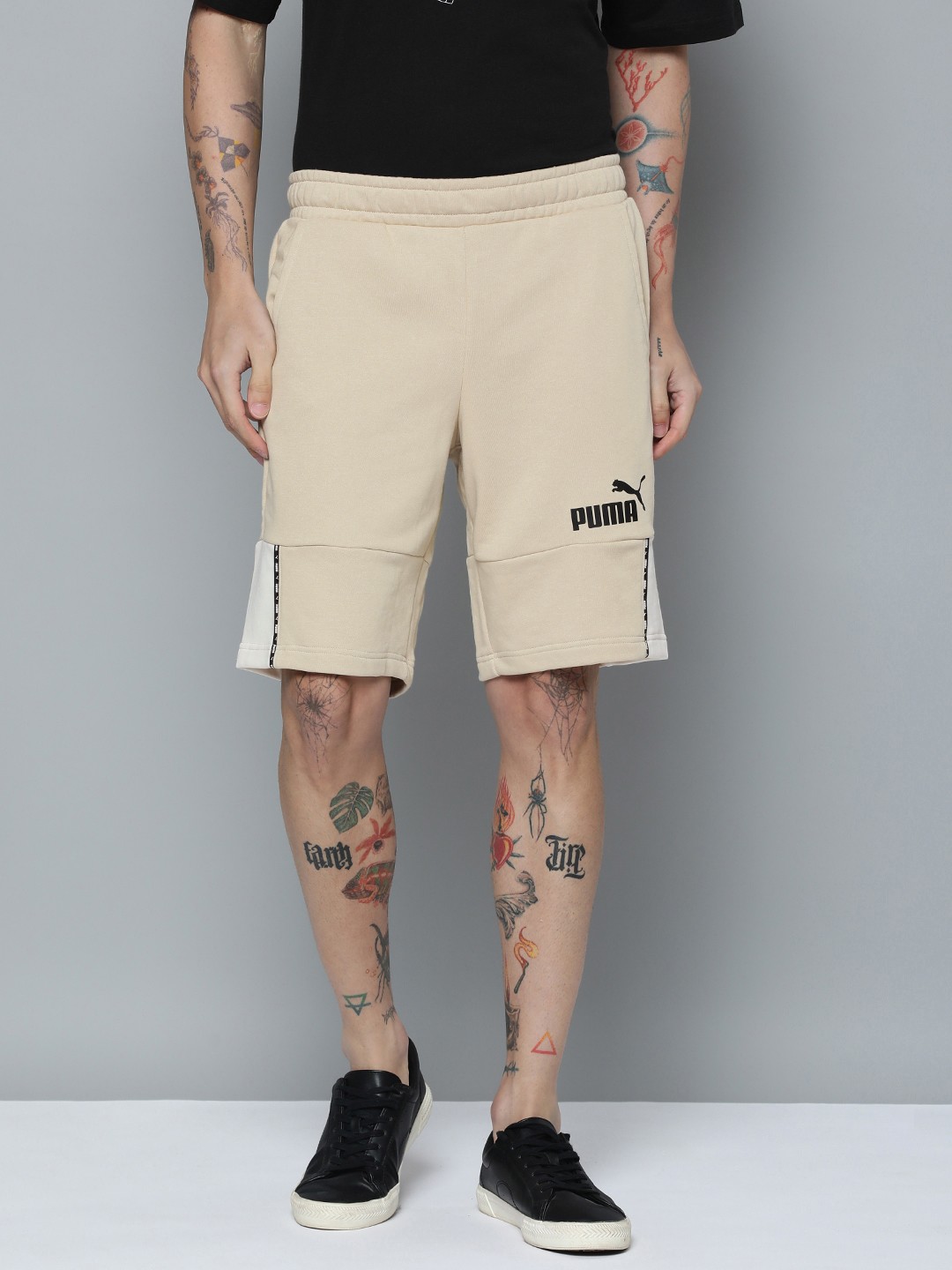 

Puma Men Essential BLOCK x TAPE Mid-Rise Sport Shorts, Beige