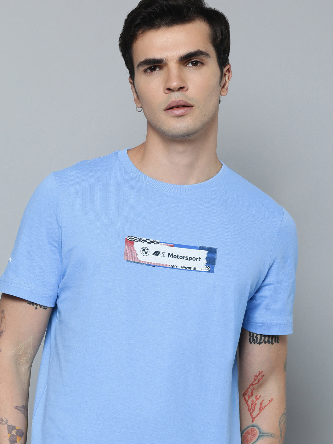 

PUMA BMW M Motorsport Statement Brand Logo Print Knitted Pure Cotton T-Shirt, Blue