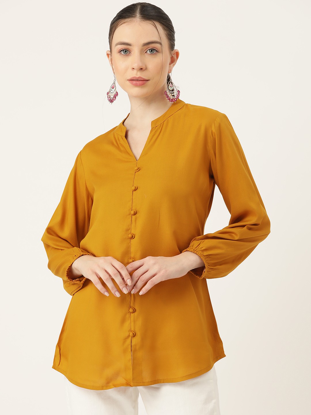 

MissKurti Mandarin Collar A-Line Top, Yellow