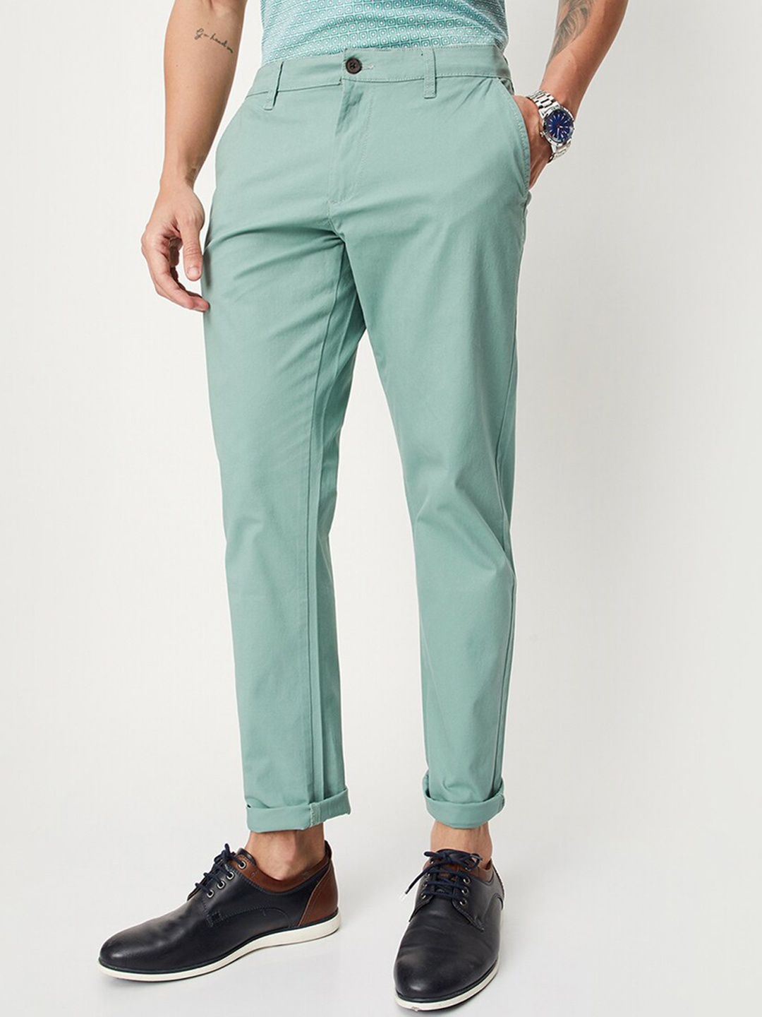 

max Men Mid-Rise Regular Chinos Trousers, Green