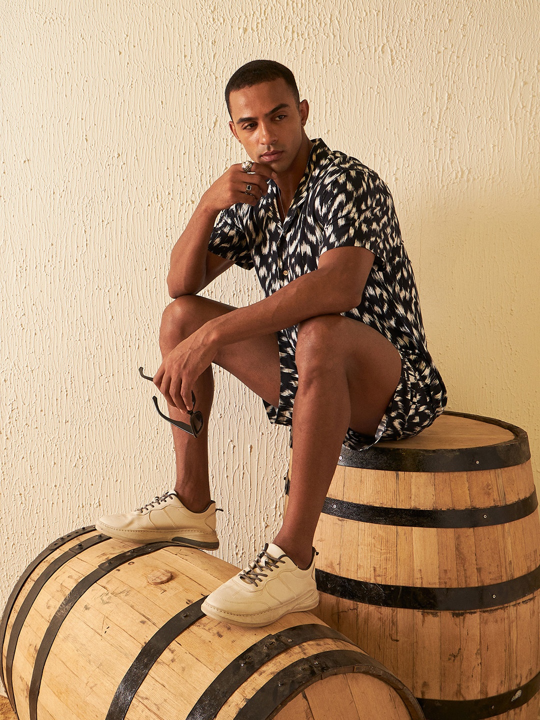 Dennison Printed Cuban Collar Comfort Fit Shirt With Shorts Co-ords, White