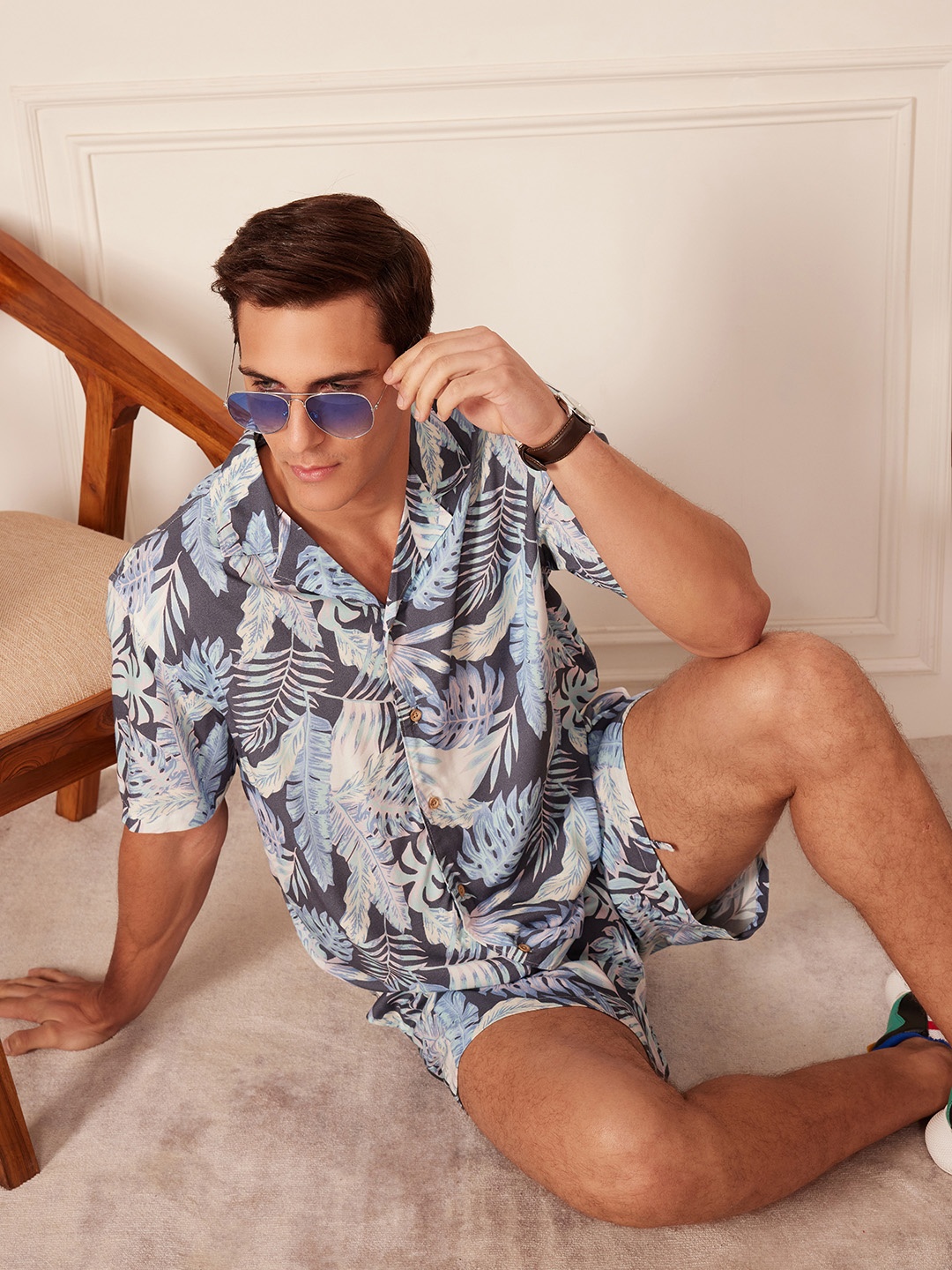 

Dennison Printed Cuban Collar Comfort Fit Shirt With Shorts Co-ords, Blue