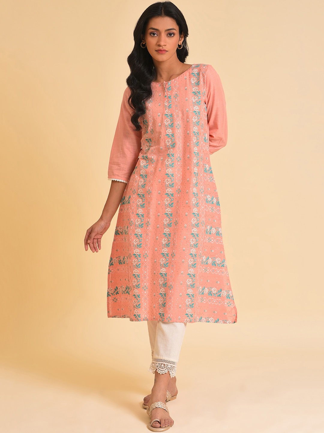 

W Pink Floral Printed Pure Cotton Kurta