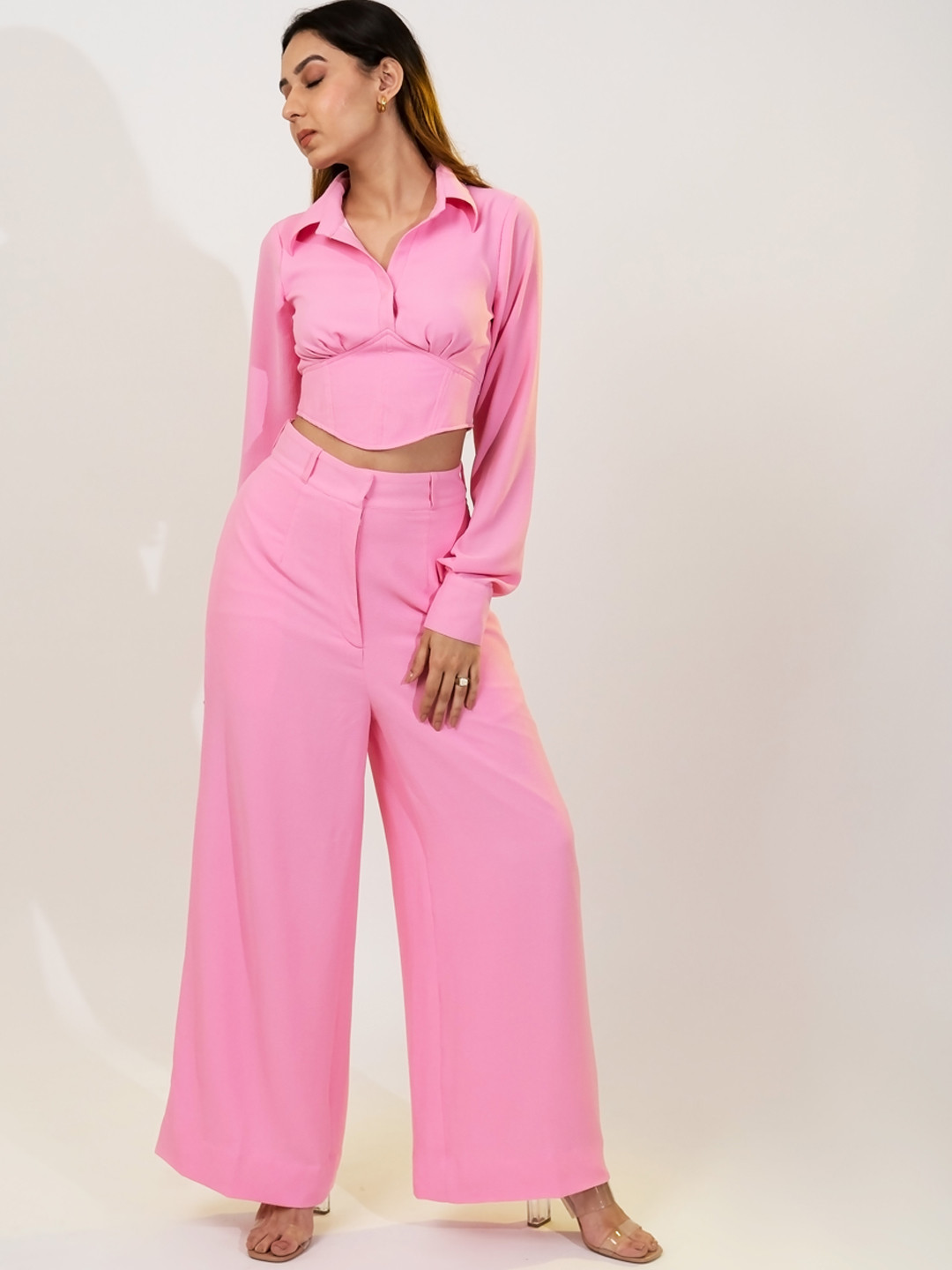 

POPPI Women Relaxed Fit High-Rise Easy Wash Parallel Trousers, Pink