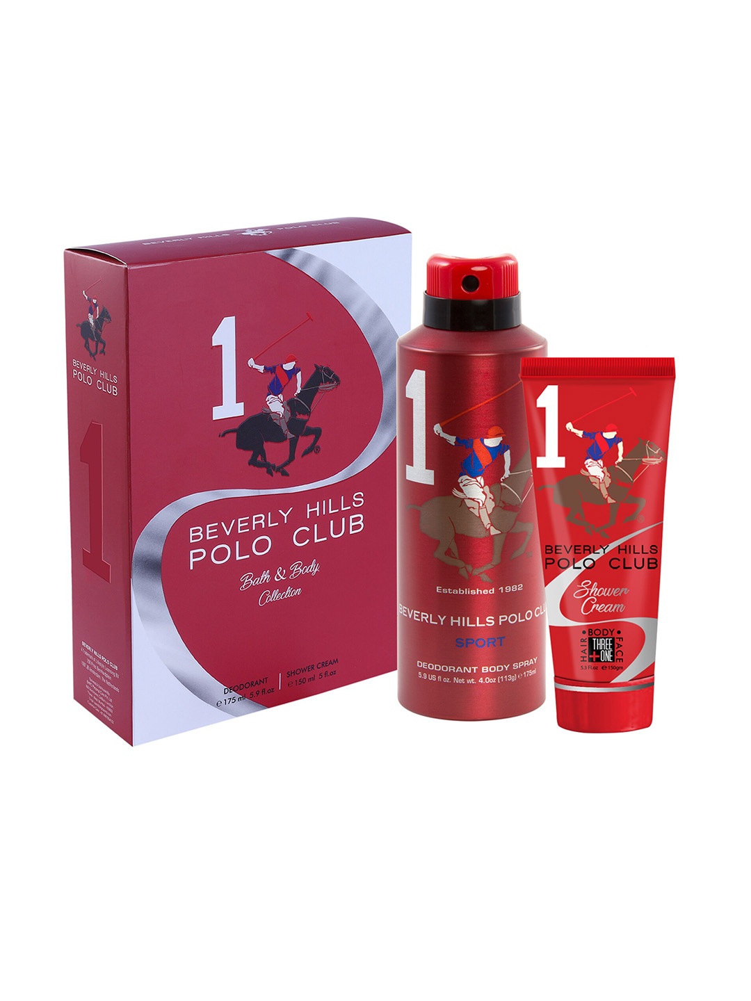 

Beverly Hills Polo Club Men Gift Set No.1 Sports Deodorant 175ml + Shower Cream 150ml, Transparent