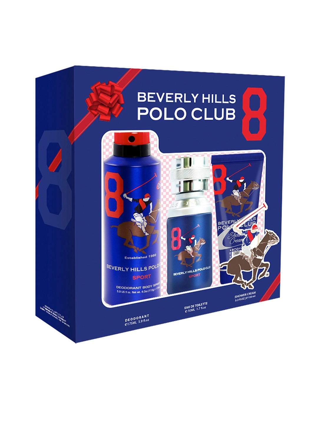 

Beverly Hills Polo Club Men Gift Set No.8 - EDT 50ml+ Deodorant 175ml+ Shower Cream 150ml, Transparent