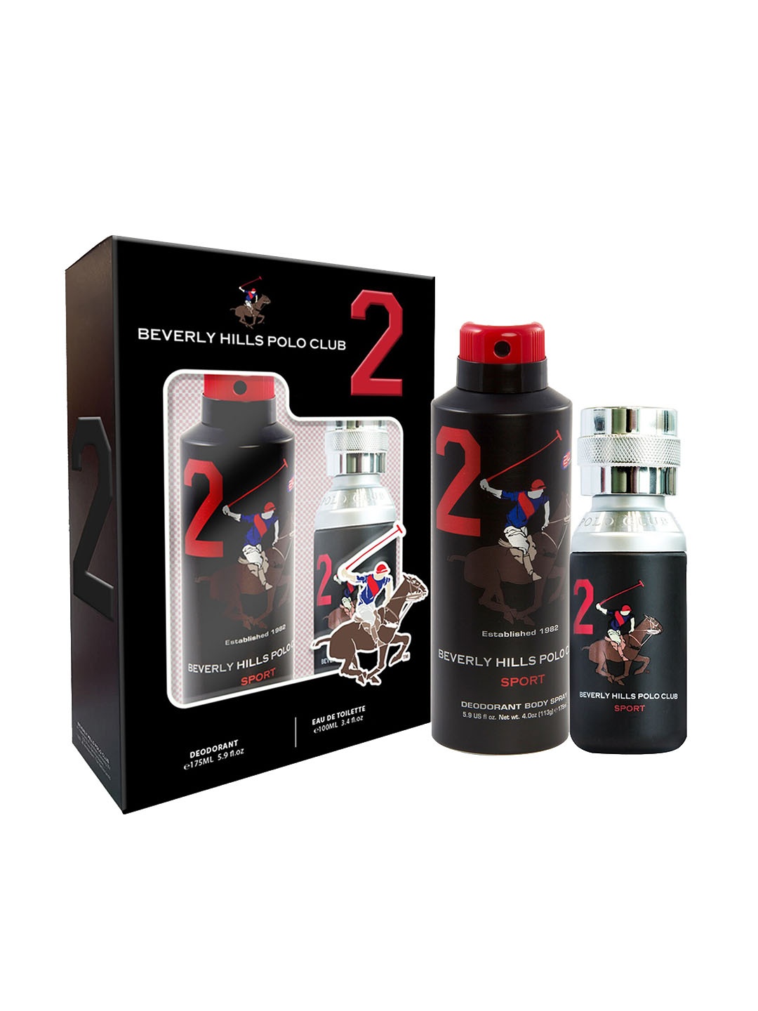 

Beverly Hills Polo Club Men Sport No.2 Gift Set- Eau De Toilette 100ml + Deodorant 175ml, Black