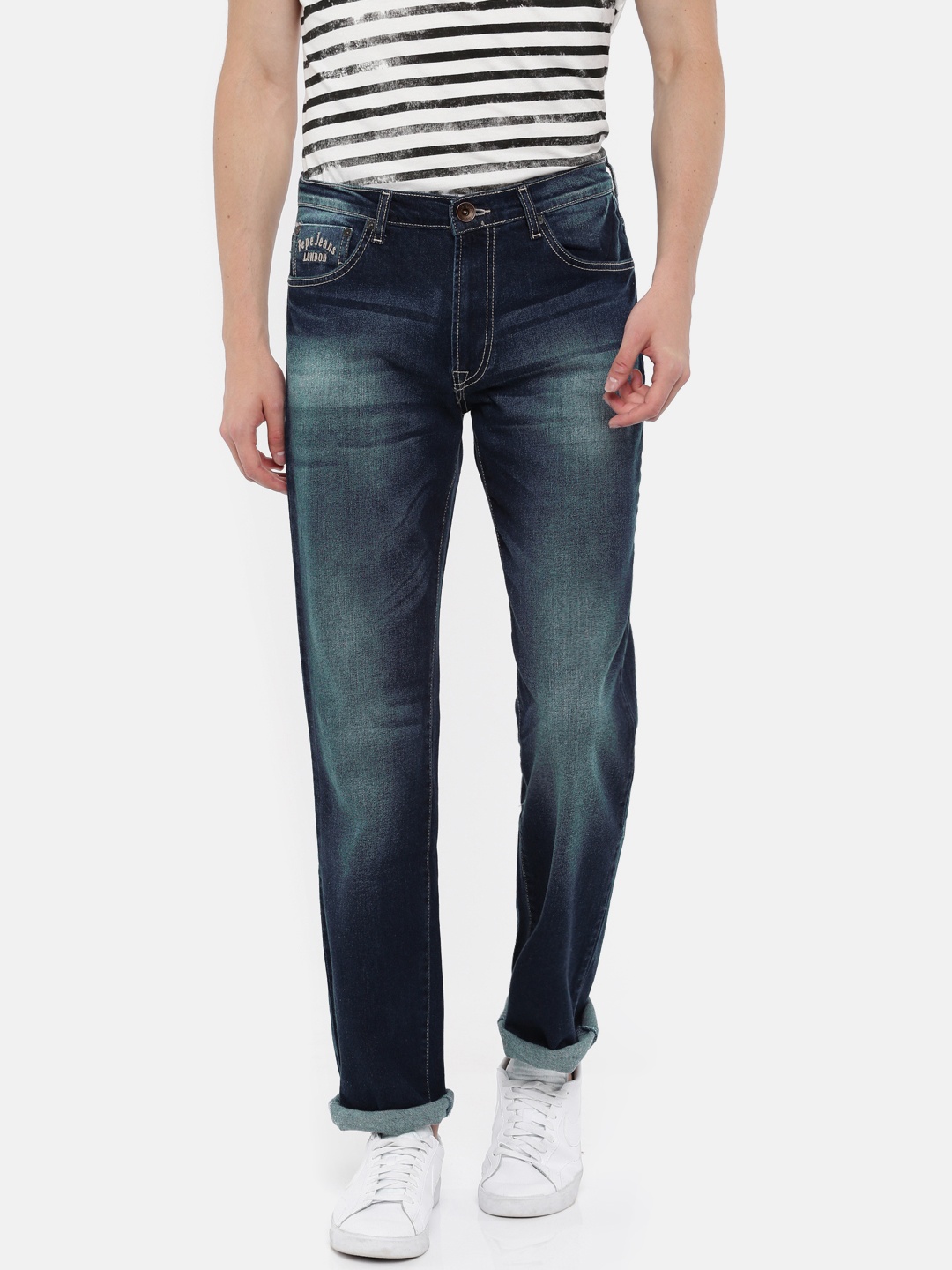 

Pepe Jeans Men Blue Regular Fit Low-Rise Clean Look Stretchable Jeans