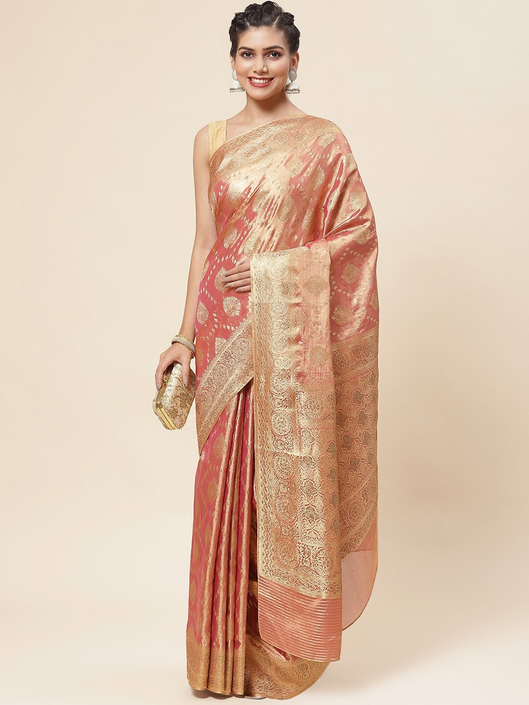 

Meena Bazaar Ethnic Woven Design Zari Banarasi Saree, Pink