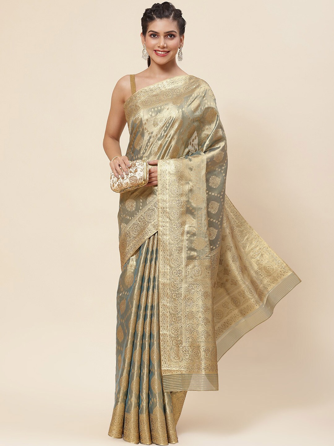 

Meena Bazaar Ethnic Woven Design Zari Banarasi Saree, Sea green