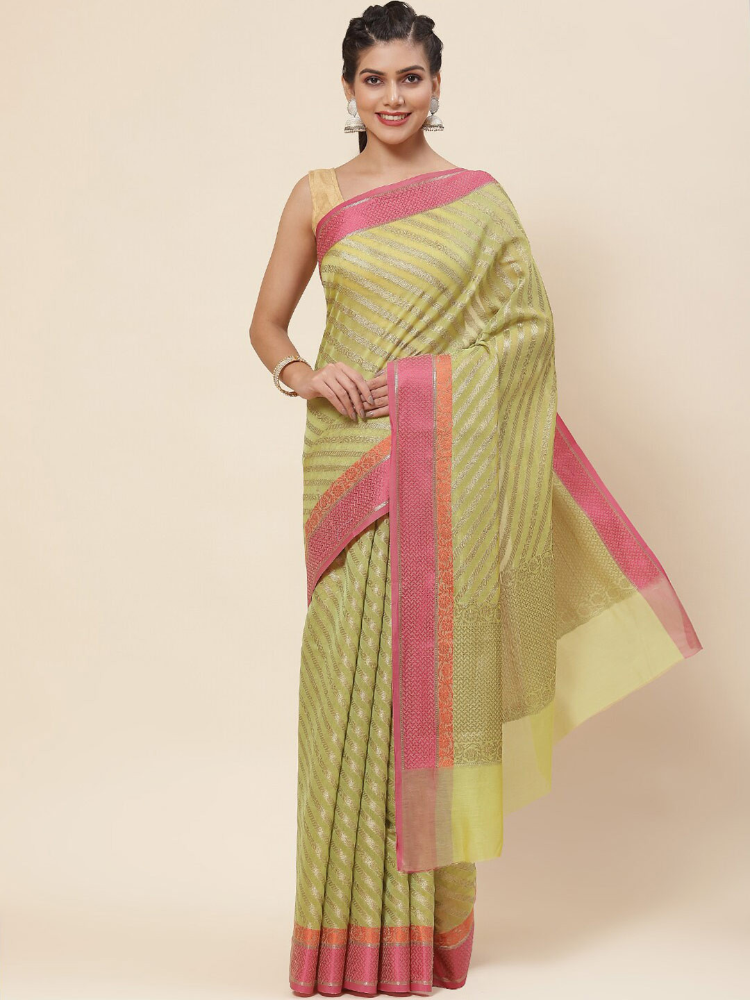 

Meena Bazaar Woven Design Zari Saree, Green