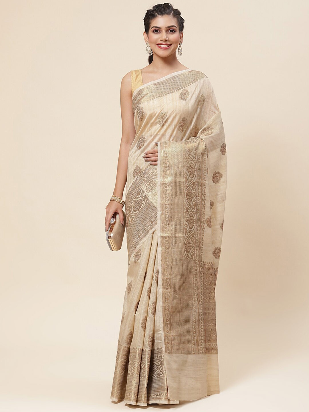 

Meena Bazaar Ethnic Woven Design Zari Saree, Beige