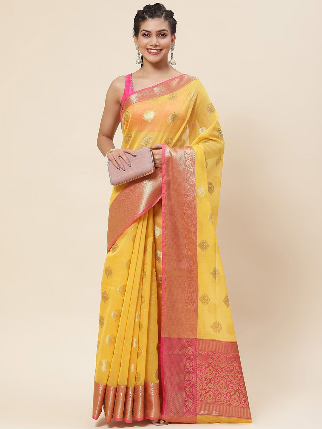

Meena Bazaar Ethnic Woven Design Zari Saree, Mustard