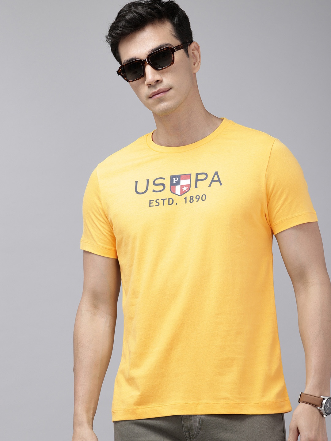 

U.S. Polo Assn. Pure Cotton Brand Logo Printed Slim Fit T-shirt, Yellow