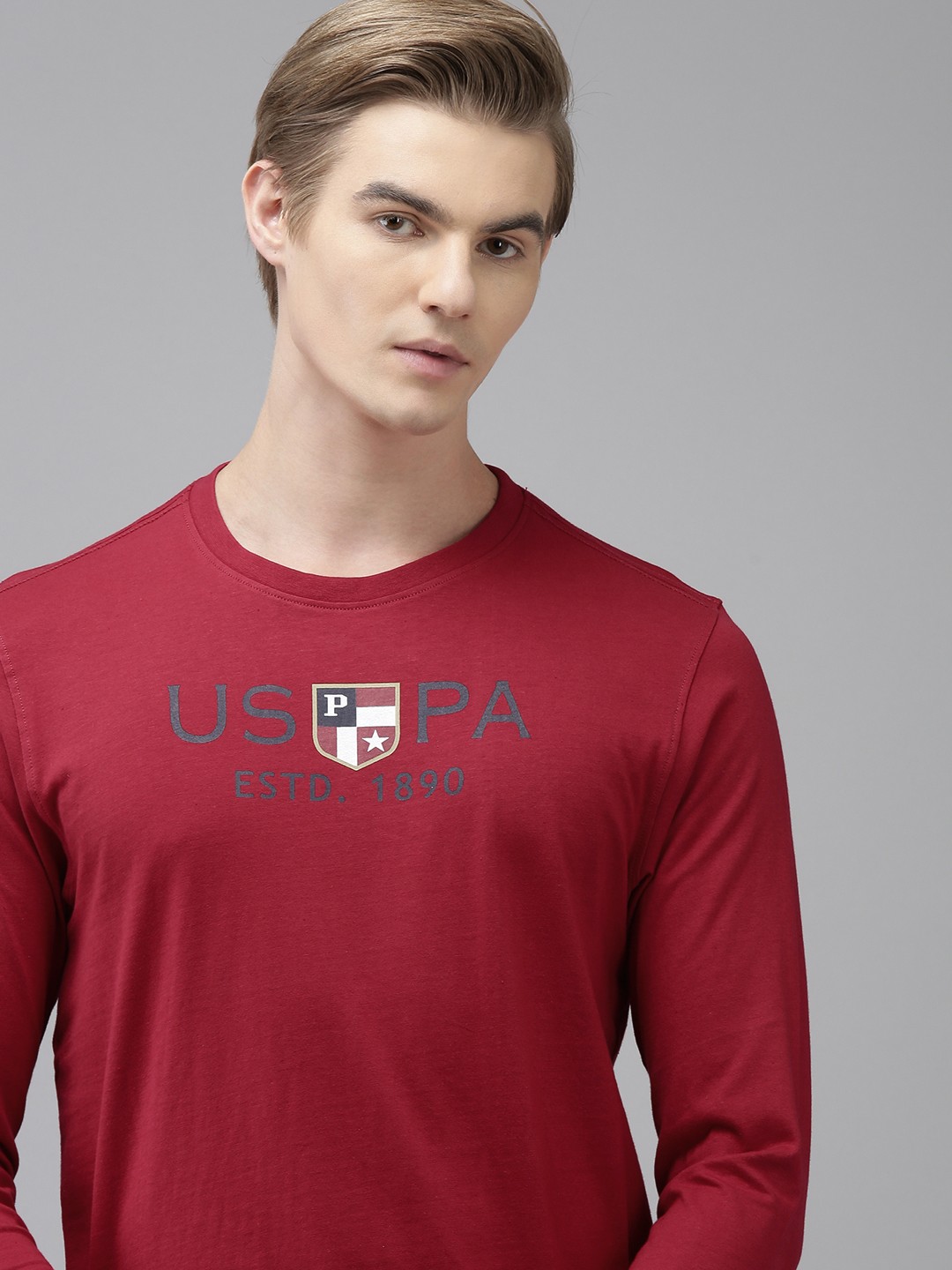 

U S Polo Assn. Brand Logo Printed Pure Cotton Slim Fit T-shirt, Red