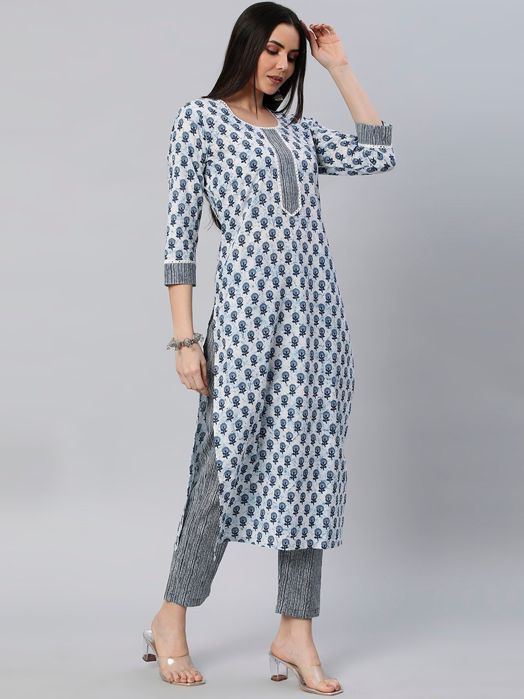 

KALINI Ethnic Motifs Printed Regular Kurta with Trousers, Blue