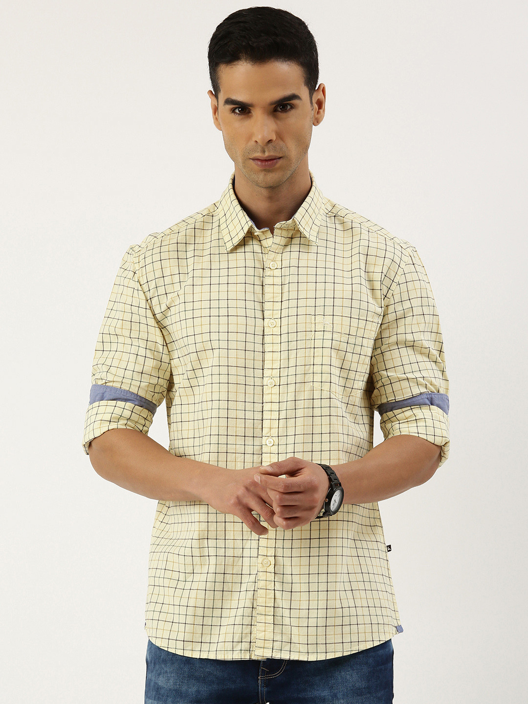 

Parx Slim Fit Checked Pure Cotton Formal Shirt, Yellow
