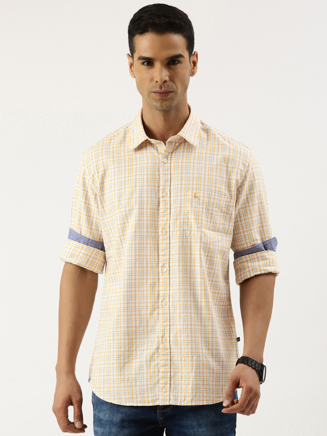 

Parx Pure Cotton Slim Fit Tartan Checked Casual Shirt, Orange