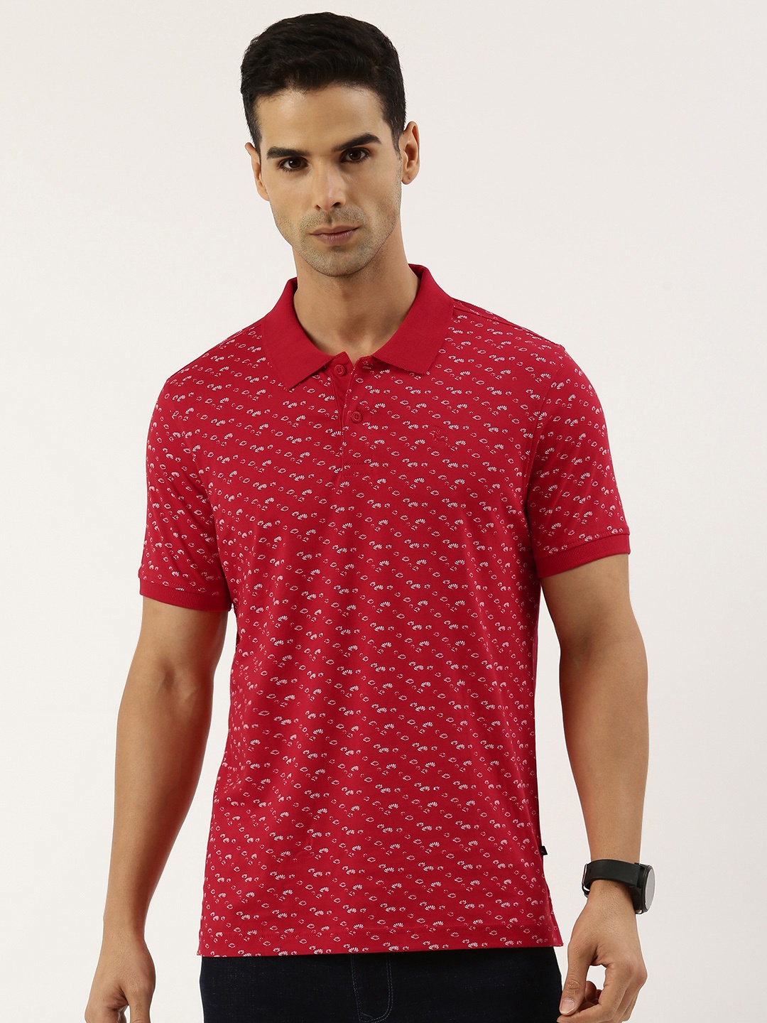 

Parx Printed Polo Collar Pure Cotton T-shirt, Red