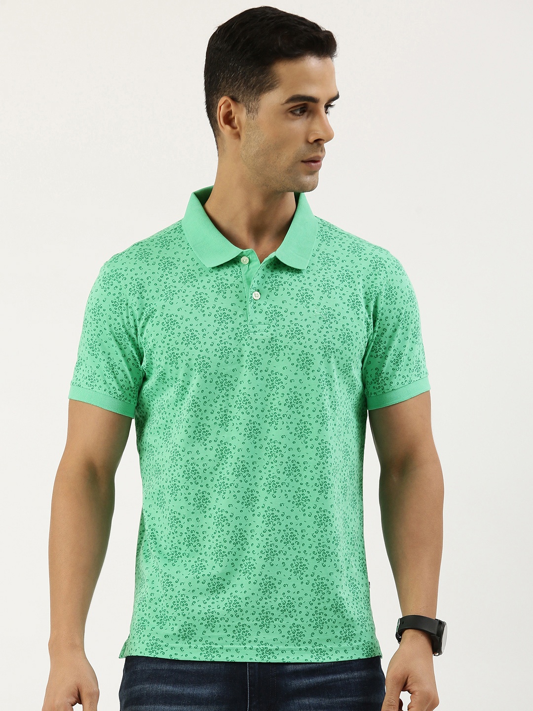 

Parx Conversational Printed Polo Collar Pure Cotton T-shirt, Sea green
