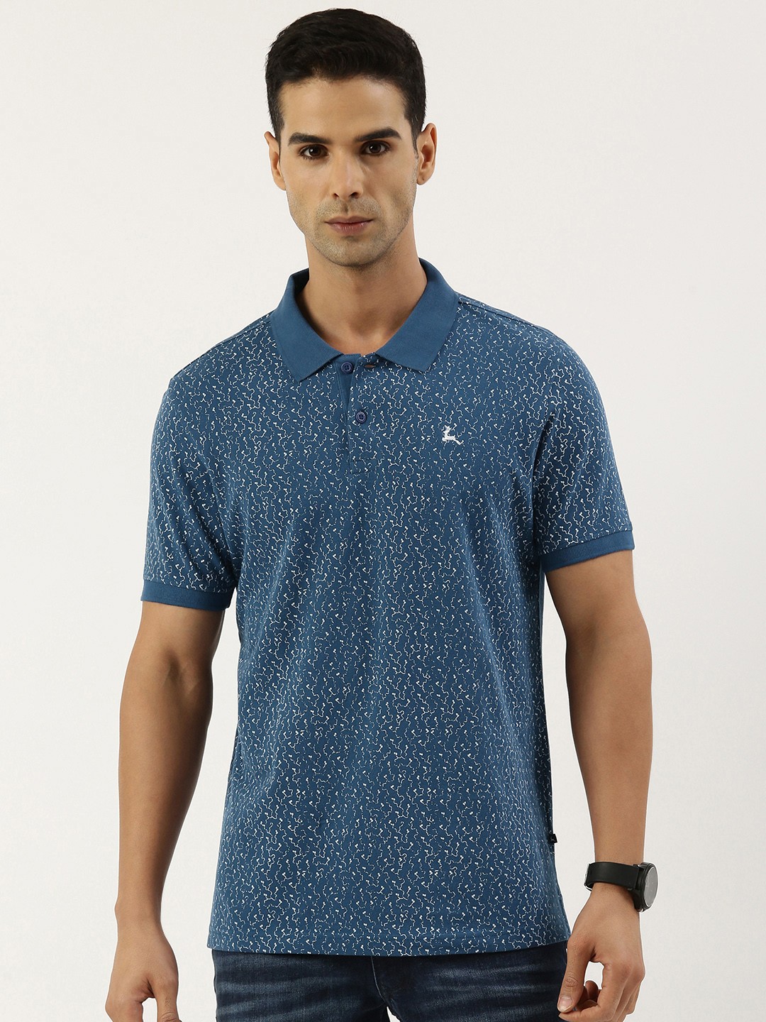 

Parx Abstract Printed Polo Collar Pure Cotton T-shirt, Blue