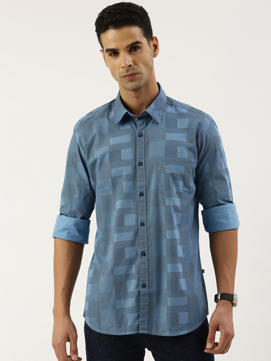 

Parx Pure Cotton Slim Fit Printed Casual Shirt, Blue