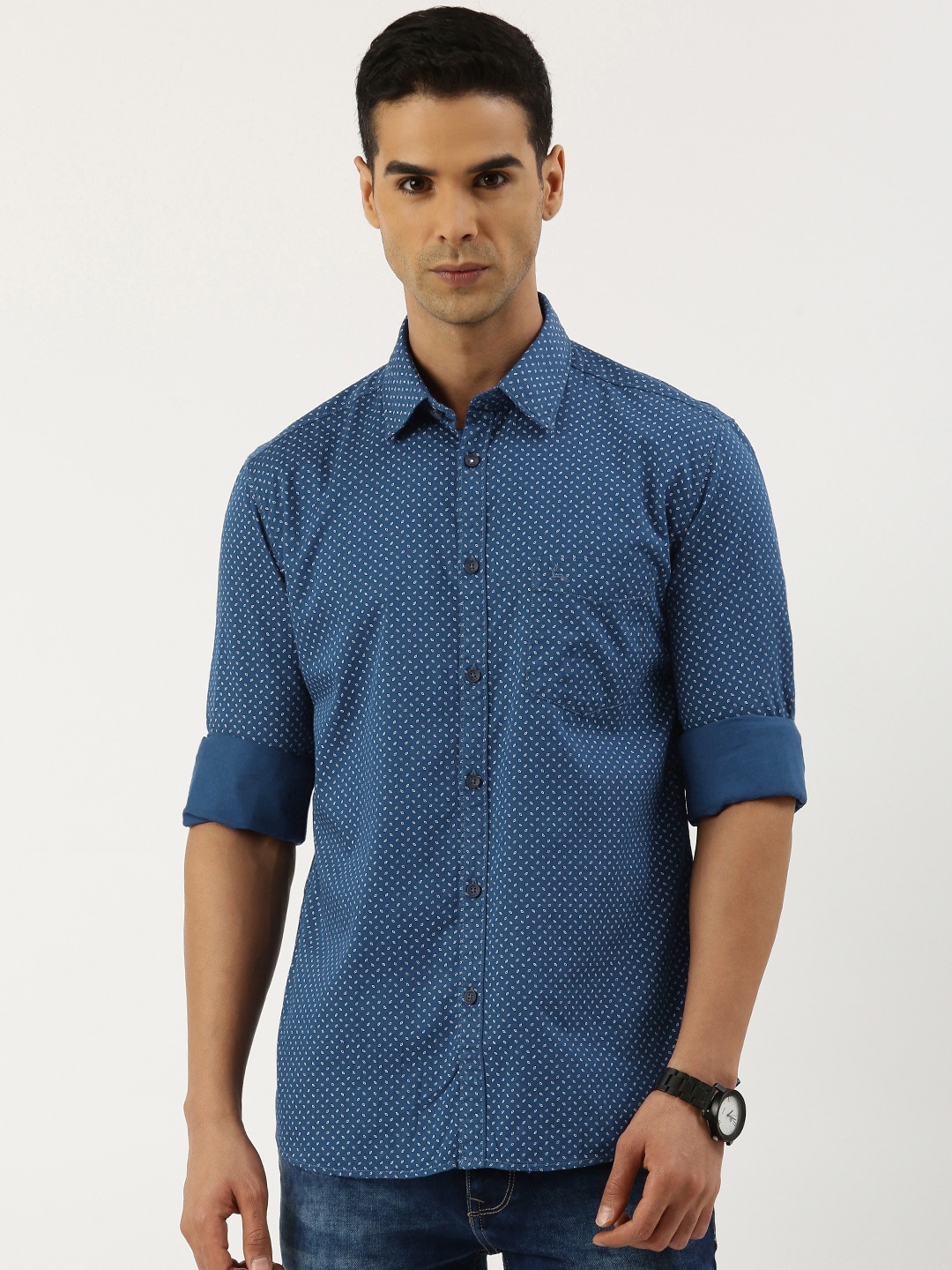 

Parx Pure Cotton Slim Fit Printed Casual Shirt, Blue