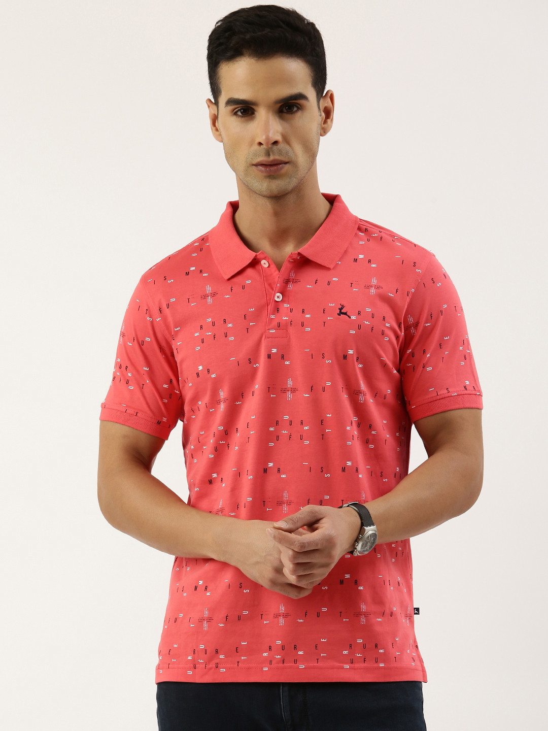 

Parx Typography Printed Polo Collar Pure Cotton T-shirt, Pink
