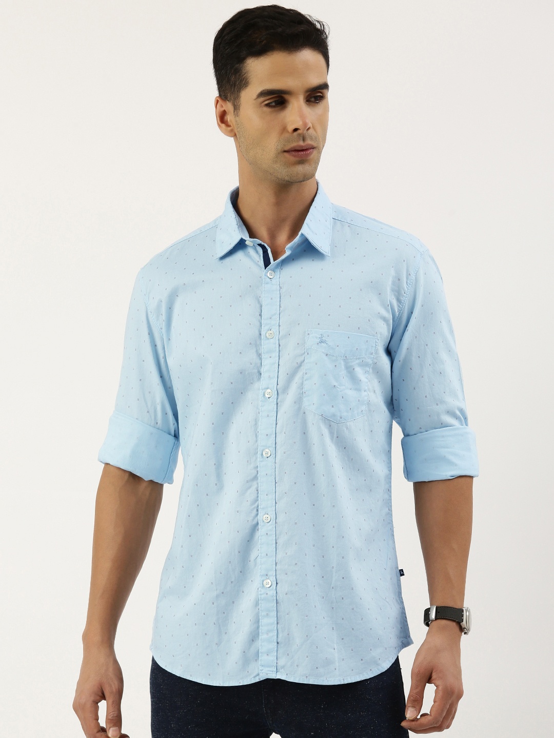 

Parx Slim Fit Printed Pure Cotton Casual Shirt, Blue