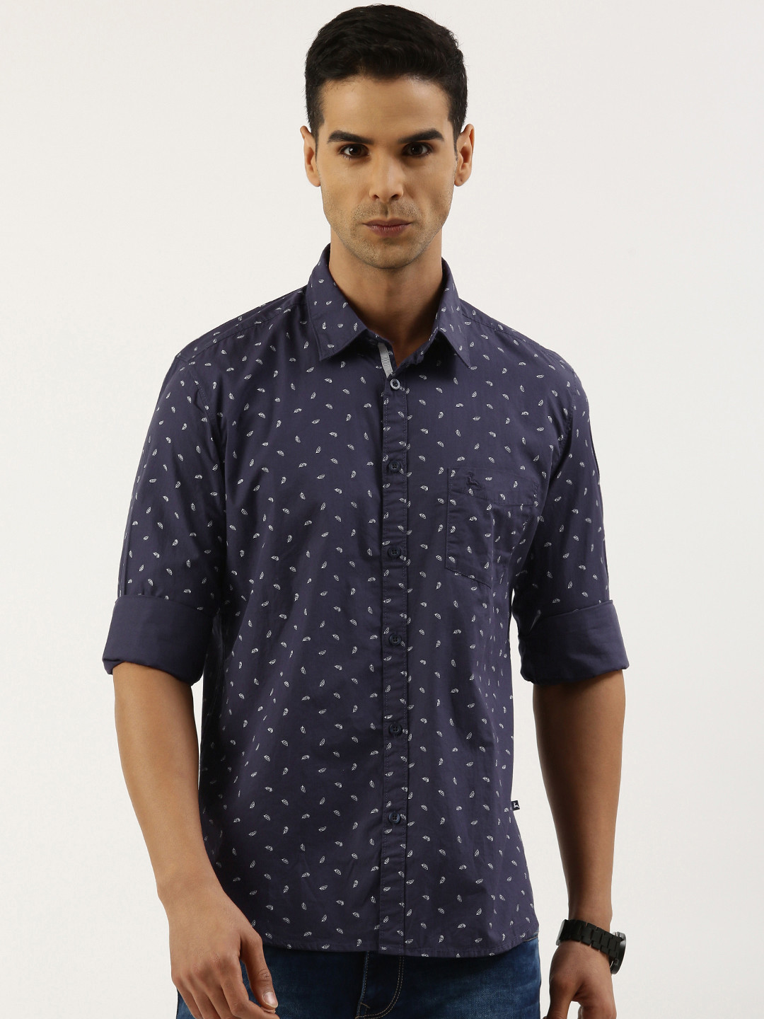 

Parx Pure Cotton Slim Fit Printed Casual Shirt, Navy blue