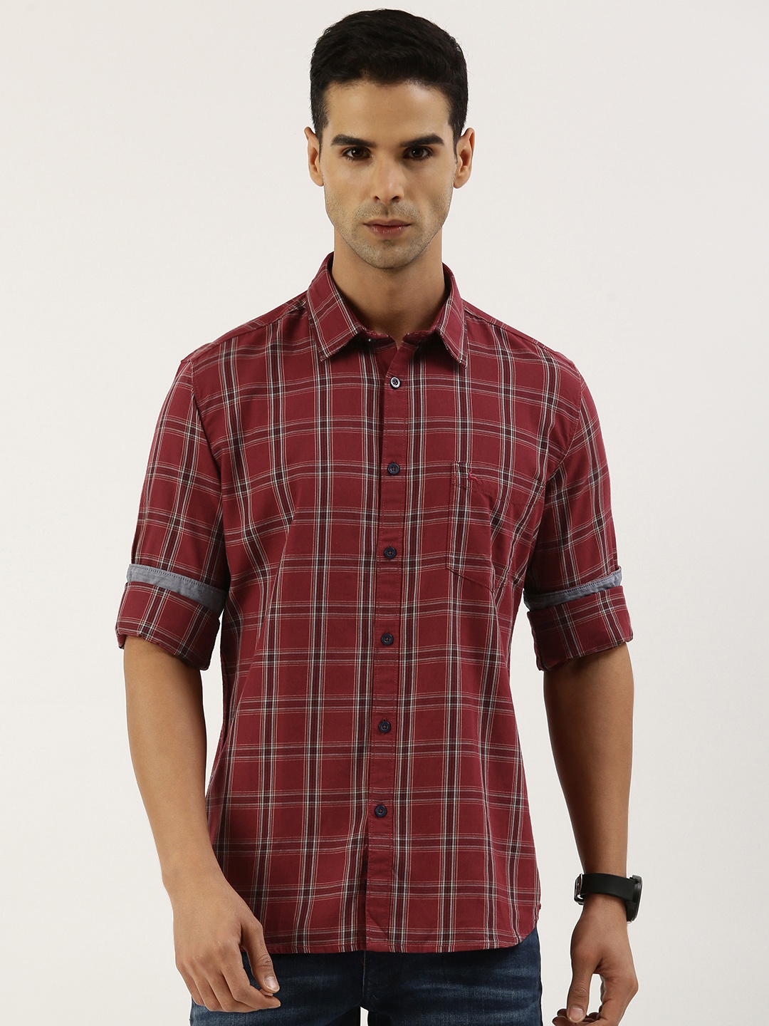 

Parx Slim Fit Pure Cotton Checked Casual Shirt, Burgundy