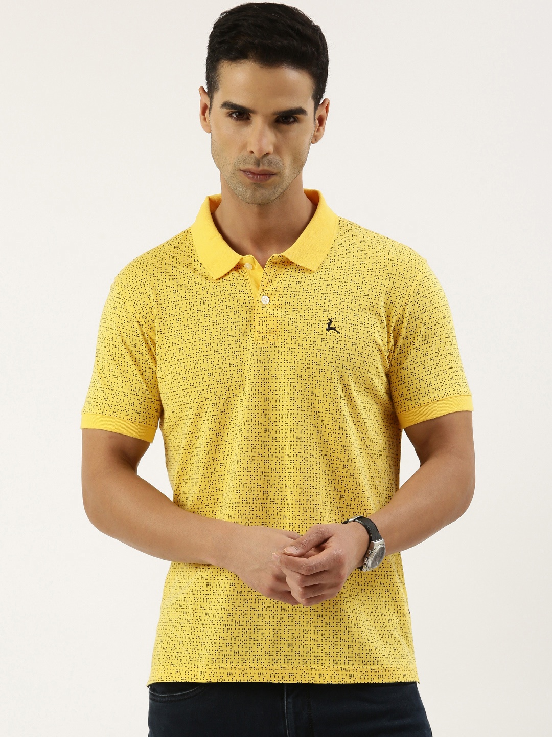 

Parx Printed Polo Collar Pure Cotton T-shirt, Yellow
