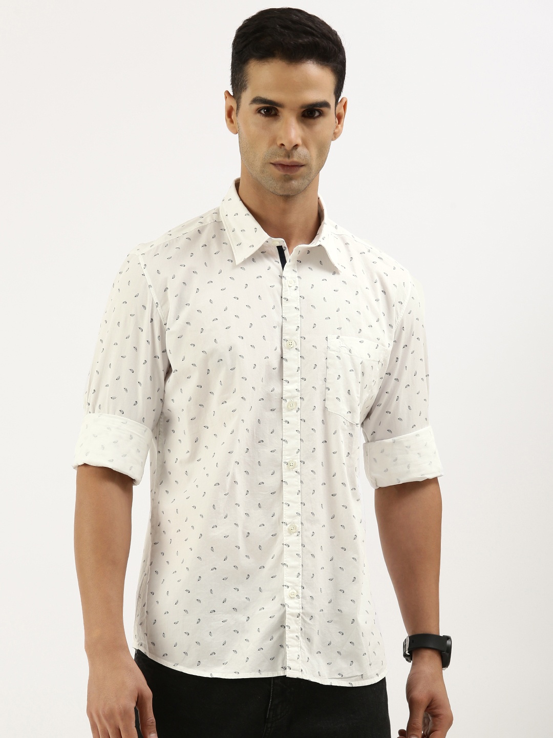 

Parx Slim Fit Pure Cotton Printed Casual Shirt, White