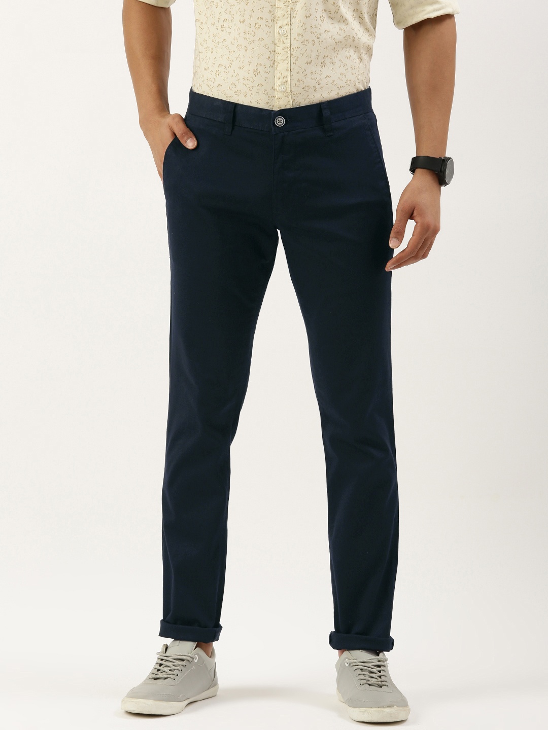 

Parx Men Solid Tapered Fit Regular Smart Casual Trousers, Blue
