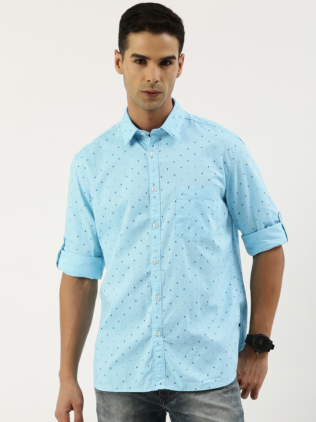 

Parx Pure Cotton Slim Fit Printed Casual Shirt, Blue