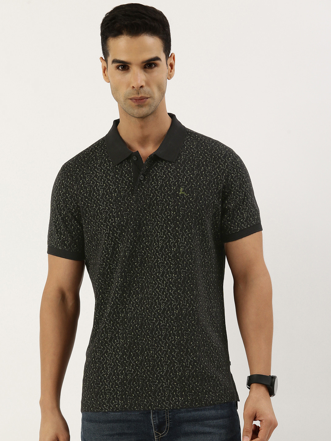 

Parx Abstract Printed Polo Collar Pure Cotton T-shirt, Black