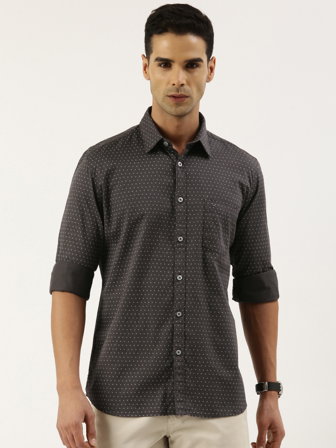 

Parx Slim Fit Printed Pure Cotton Casual Shirt, Grey