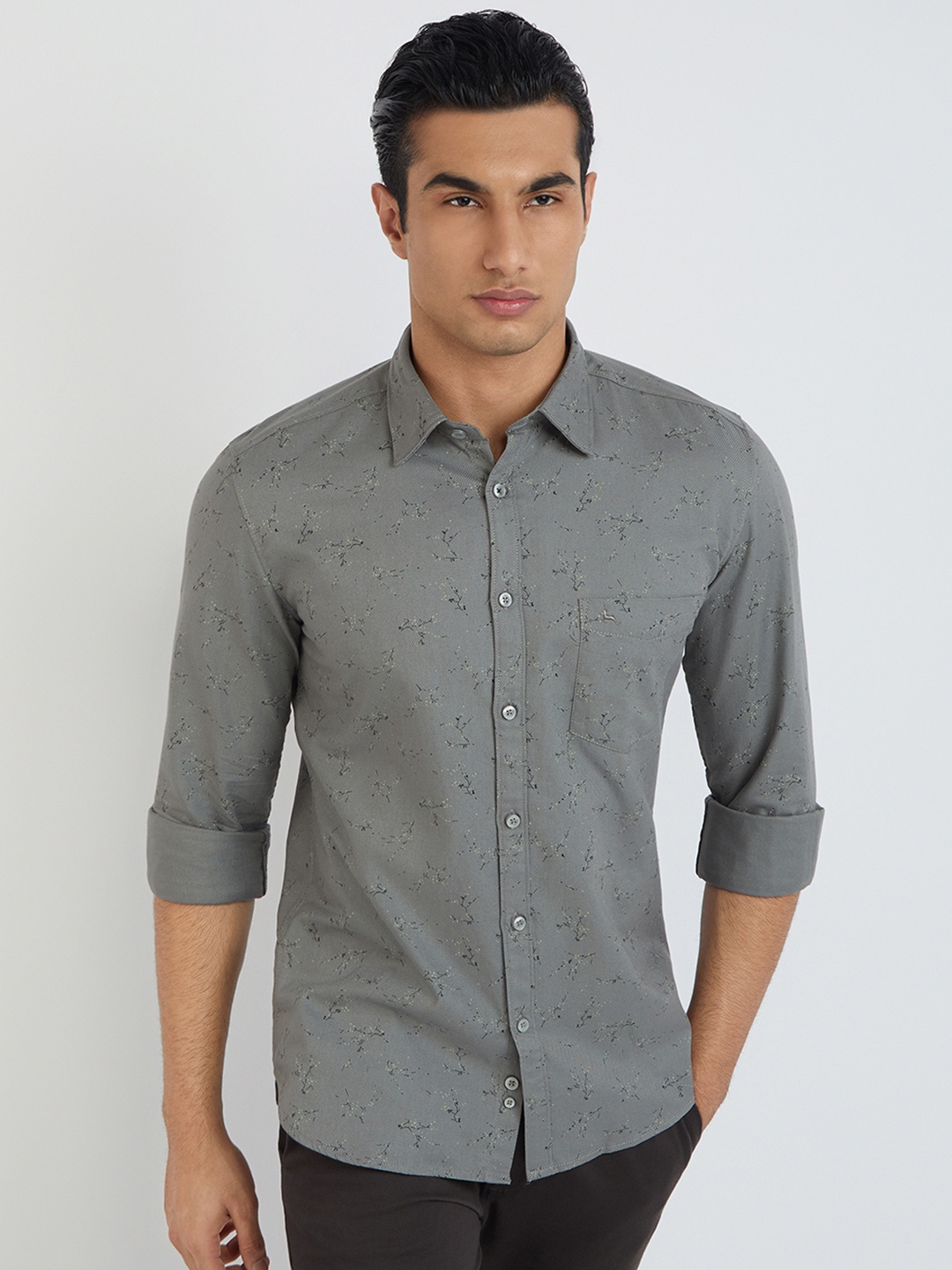 

Parx Pure Cotton Slim Fit Printed Casual Shirt, Black