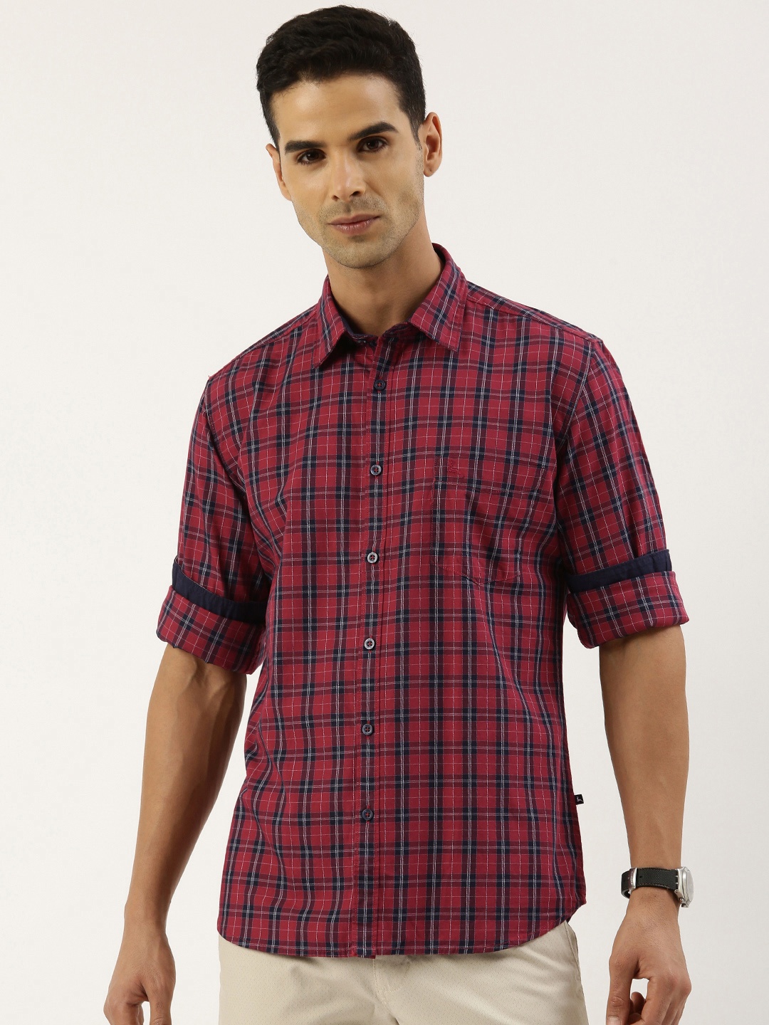 

Parx Pure Cotton Slim Fit Checked Casual Shirt, Red