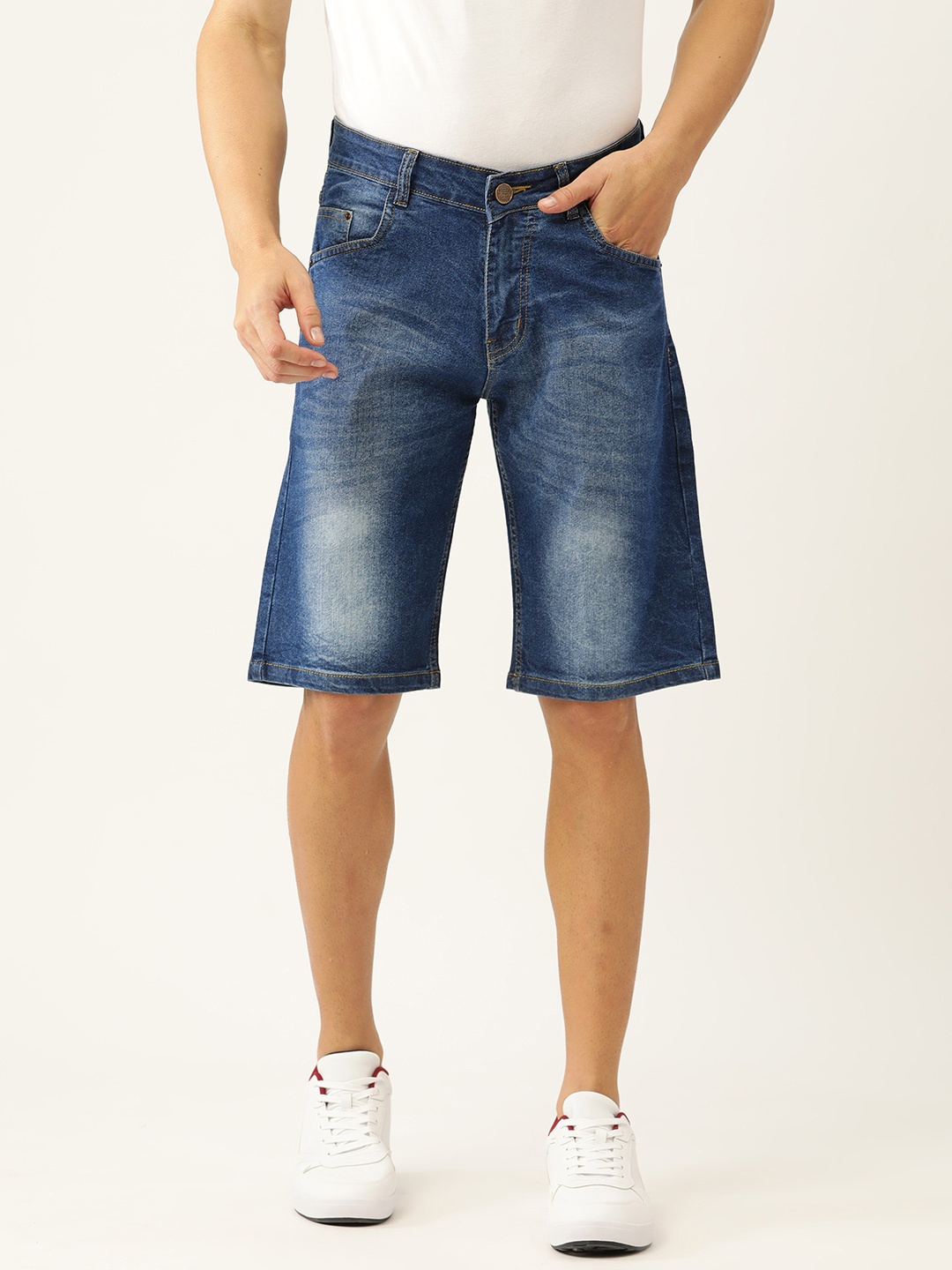 

PARIS HAMILTON Men Blue Washed Denim Shorts