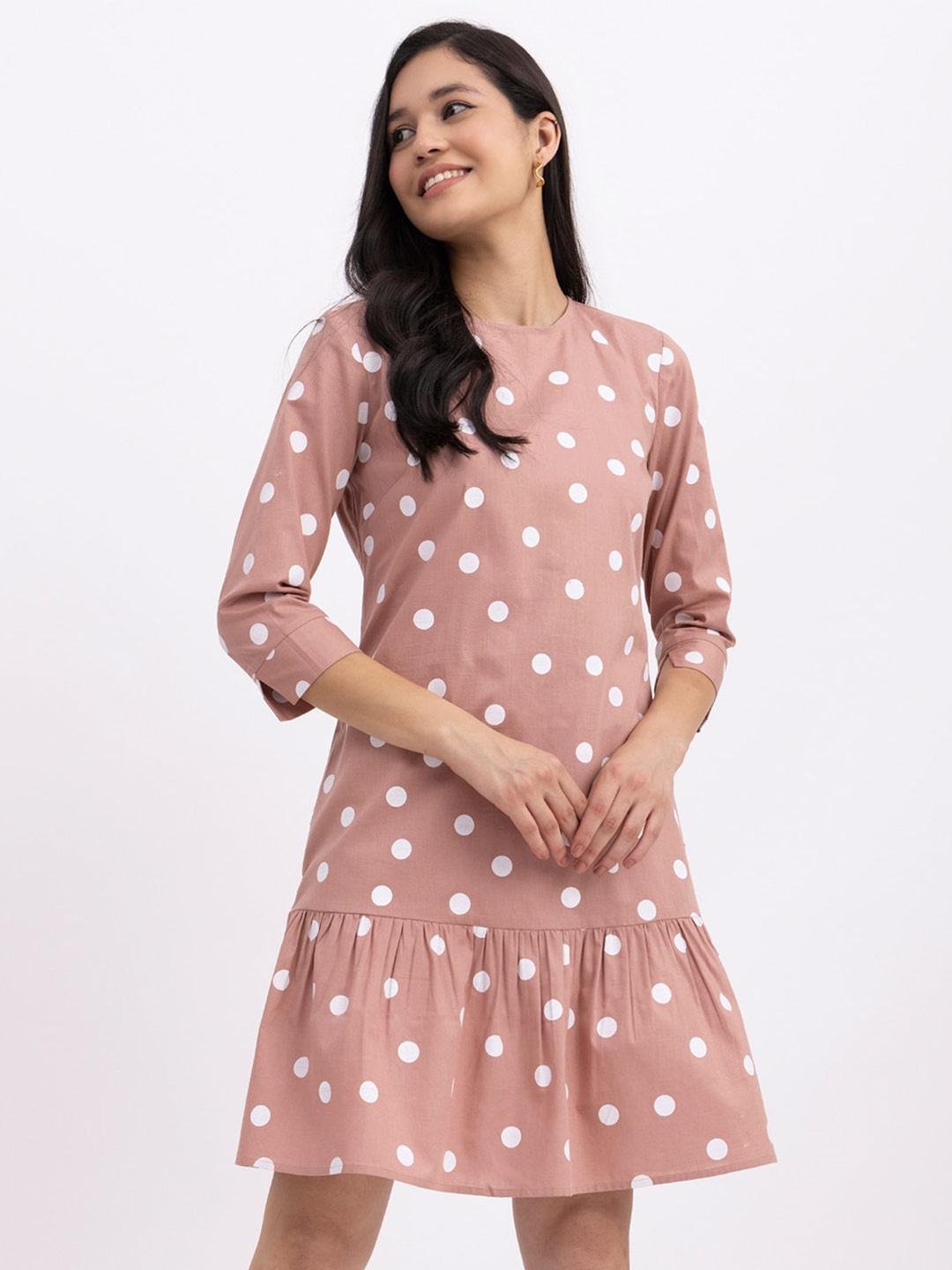

FableStreet Polka Dots Printed Drop-Waist Dress, Pink